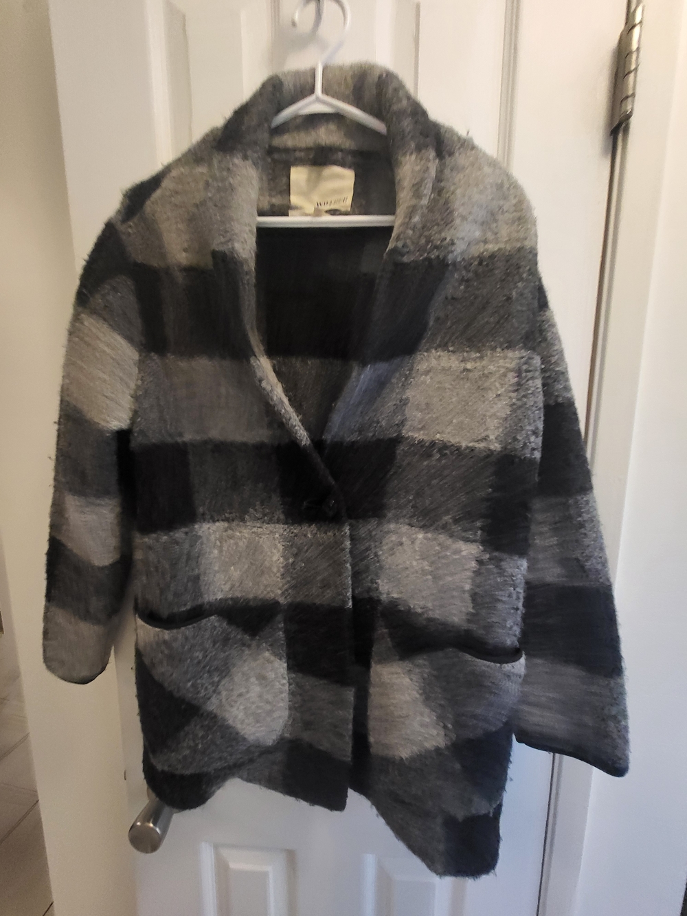 Wilfred Gray & Black Plaid Teddy Jacket